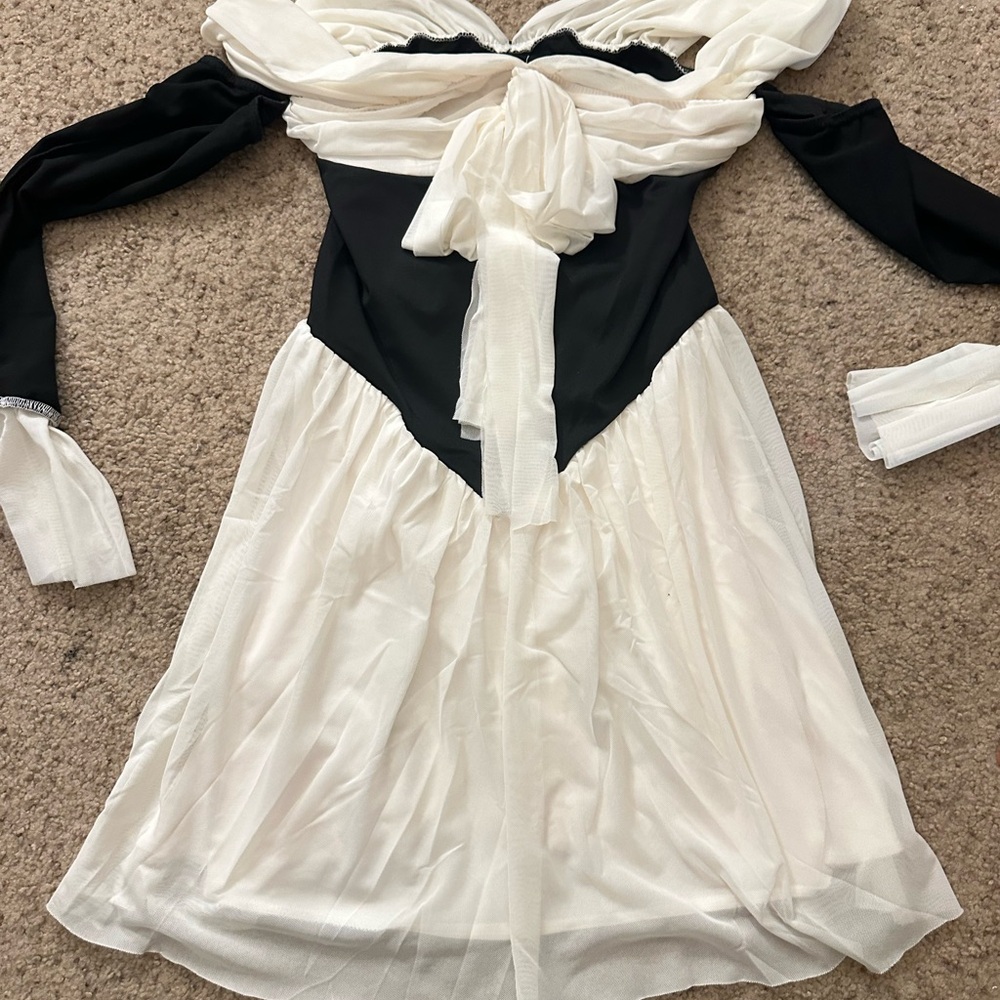 Elegant Black and White Off-Shoulder Dress